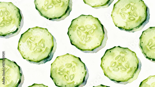 Fresh sliced cucumber for food and spa Slices Sliced Cucumber isolated watercolor vector illustration svg
