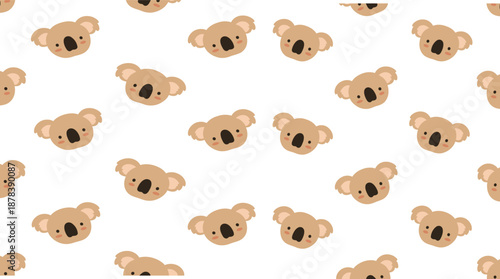 Cute koala face seamless pattern vector with adorable cartoon animals for kids, nursery, baby backgrounds