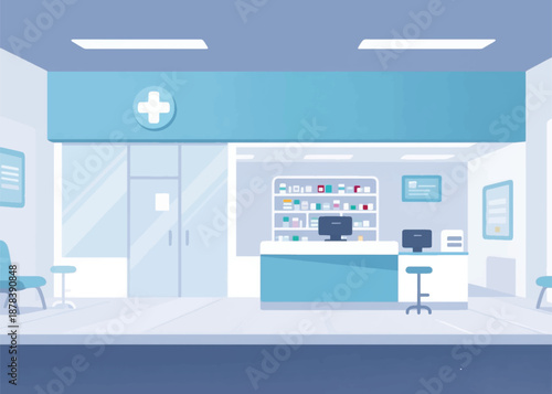 Modern Health Pharmacy Room Illustrator Artwork Creative Design Template 