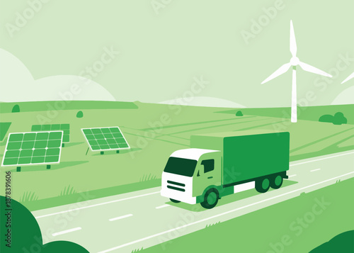 Truck Travel Scenery In The Countryside Illustrator Artwork Creative Design Template 