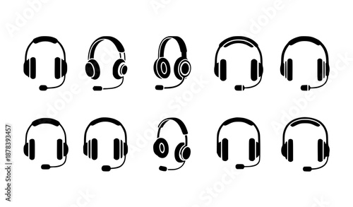Professional headset vector icons for customer support call centers isolated on white