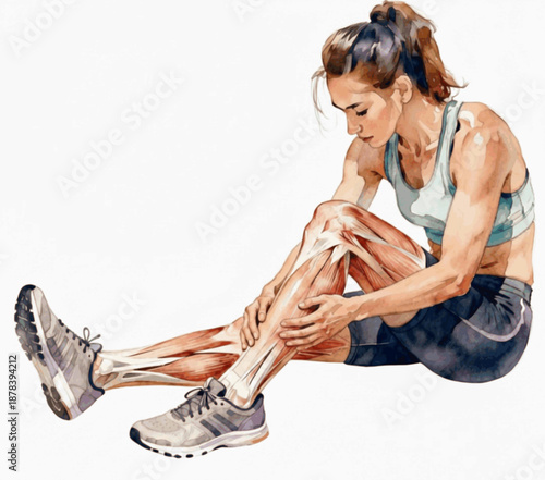 Aching Muscle Leg Concept Muscle Cramp:Leg Pain isolated watercolor vector illustration svg
