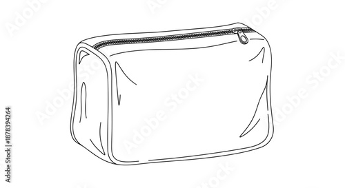 Isolated white laundry bag with zipper closure, minimalist line art style, on a clean white background