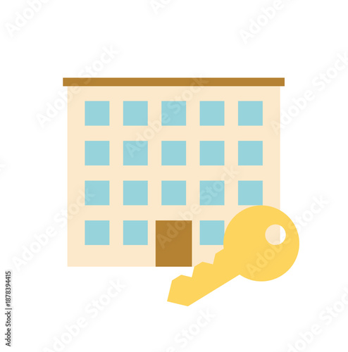 マンションと鍵のイラスト｜賃貸・不動産イメージ