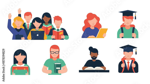 A group of people in various educational settings and roles