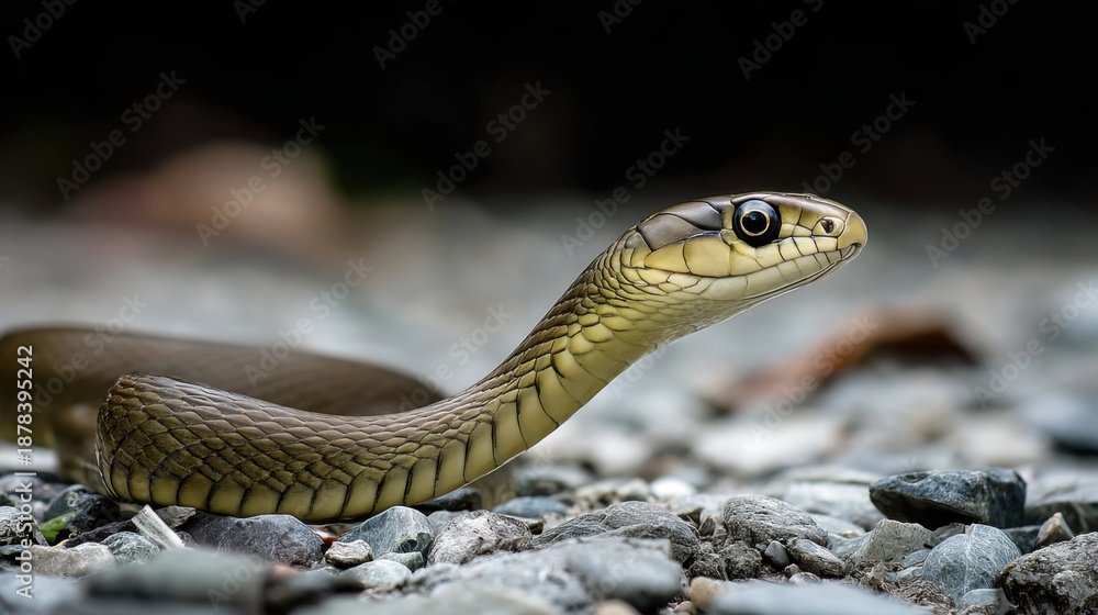 Obraz premium Close-up of Elegant Snake Slithering Over Pebbles in Nature
