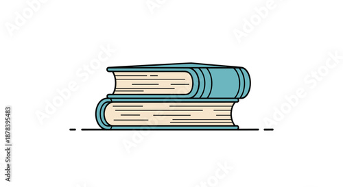 Pair of hardcover books stacked together with simple teal covers and beige pages representing reading and learning and academic study goals.