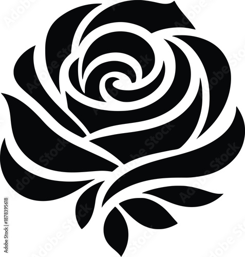 black and white rose, detailed floral illustration, graphic design, high contrast, monochrome, minimalist, stylized
