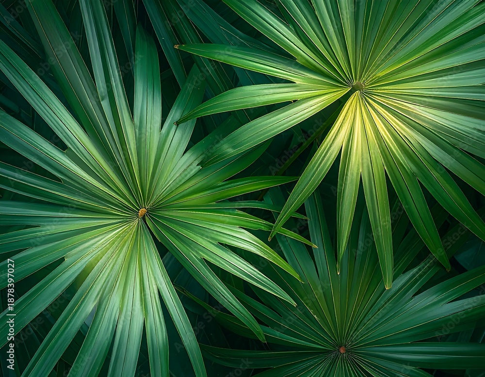Fototapeta premium Close-up of vibrant fan-shaped green leaves in natural light