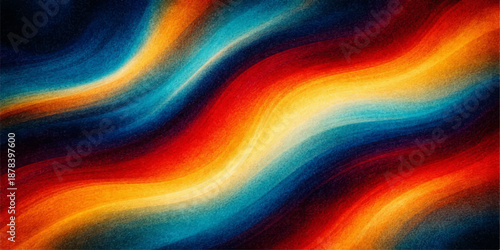 An abstract rainbow background features a bright spectrum of colorful lines and artistic watercolor textures in a seamless vector design with light orange and blue paint shapes