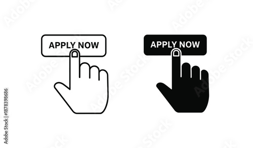 Black and white hand cursor icons with apply now button for website or application interface