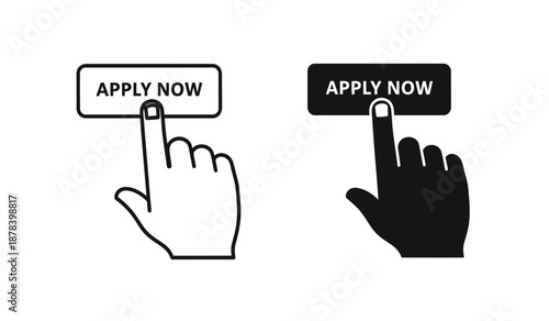 Black and white hand cursor icons with apply now button for website or app