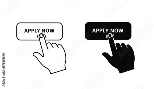 Black and white hand cursor icons with apply now button
