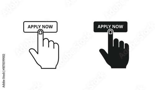 Black and white hand cursor icons with apply now button for website or application interface
