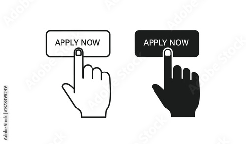 Black and white hand cursor icons with apply now button for website or application interface