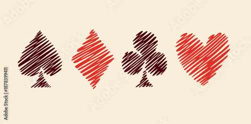 Stylized illustration of playing card suits.