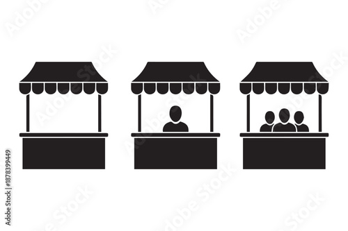 Sales booth or stand vector icon set