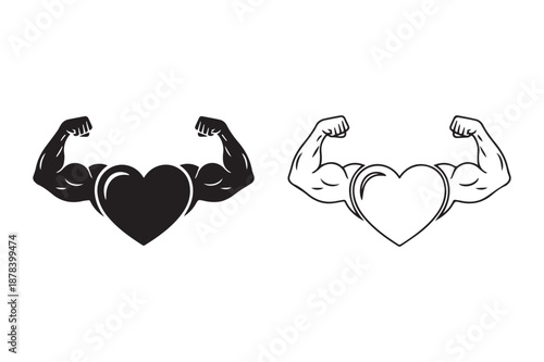 Strong health Heart with muscle arms vector icon