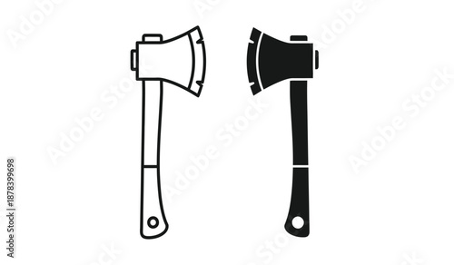 Two black and white axe icons in line art style for design and editorial use