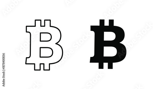 Two bitcoin logos in black and white on a pure for cryptocurrency and finance concepts