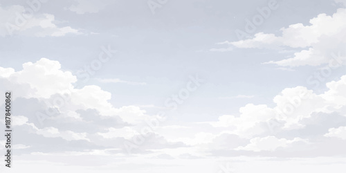 A beautiful clear blue sky filled with fluffy white clouds on a bright sunny summer day creates a high atmosphere cloudscape of natural beauty and light