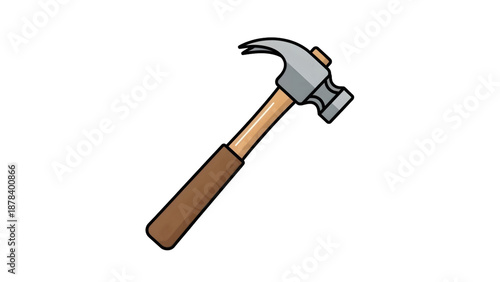 Cartoon hammer with brown handle isolated on white background