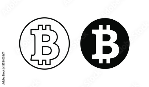 Two bitcoin logos one in black and white and the other in white and black on a pure for use in digital currency and cryptocurrency designs