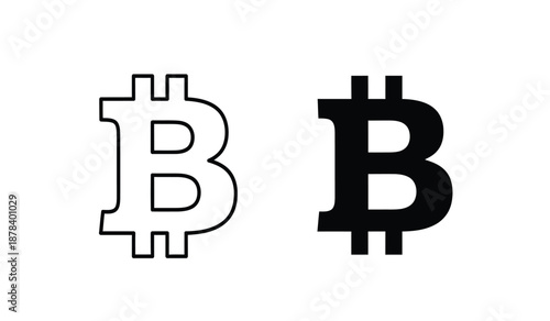 Bitcoin logo symbols in black and white on a pure