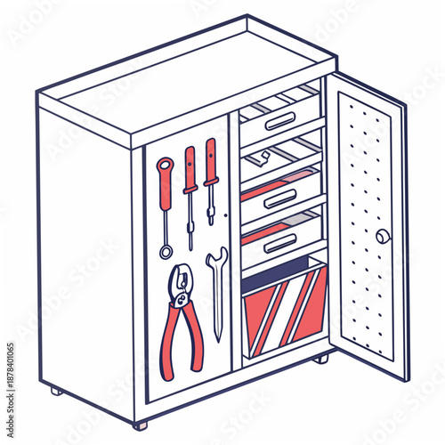 Tool cabinet with open door