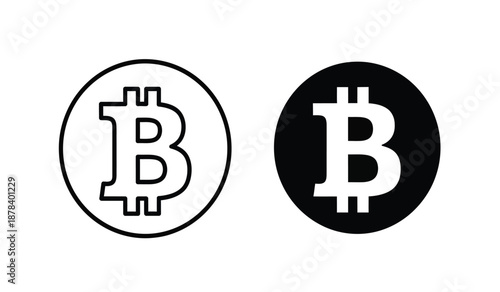 Two bitcoin logos in white and black on a for cryptocurrency and finance concepts