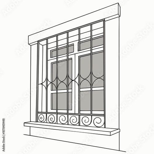 Ornate window with iron grill