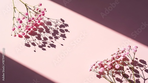 Pink flowers on pink background with shadow.