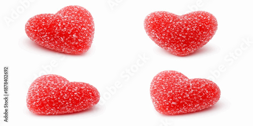 Isolated heart shaped candies in red and pink sugar are a sweet romantic symbol of love and passion for a Valentine's Day holiday decoration or wedding design