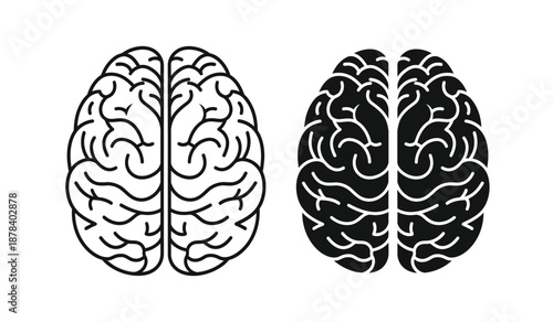 Black and white illustration of two brain hemispheres side by side