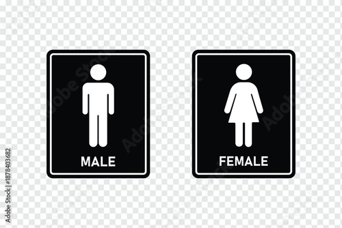 Washroom signs. Restroom or toilet door sign set containing gents, ladies, disabled, baby changing. Printable sticker. Toilet icons set. Men and women restroom icon sign. Man and woman icons line set