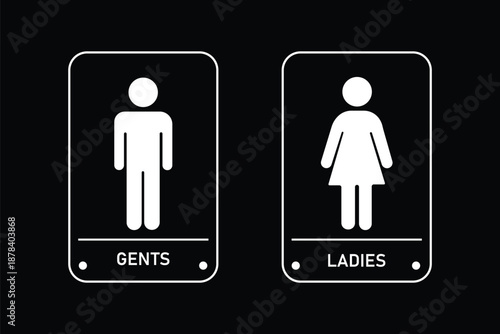 Set of four icons showing accessible toilet ladies and gents signs. Washroom Sign Set: Gents, Ladies, Disabled, Baby Changing Vector Icons. Restroom or toilet door sign set containing gents , ladies