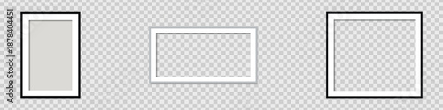 Empty photo frame realistic set. empty mockup, frames with shadow, blank frame border mockups, wall presentation. Vector illustration.