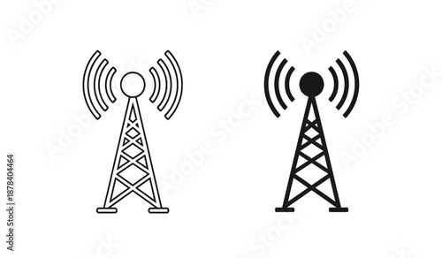 Vector illustration of two radio tower icons in black and white