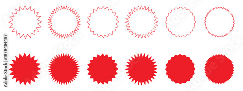 Red starburst labels and sunburst sticker icon for sale and promotion design. Sell Sticker, Price Tag symbol. vector illustration.