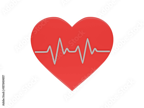 Heart with heartbeat line icon 3d render illustration