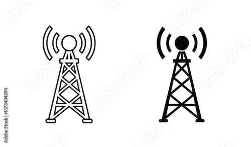 Two cell towers with radio waves emitting from the top