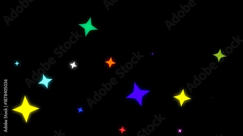 starburst ray Colorful glowing stars of various sizes float on a dark background, creating a playful and magical cosmic pattern with a whimsical, dreamy atmosphere.