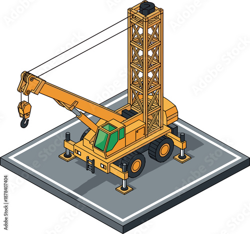 Isometric mobile crane with telescopic boom and outriggers – construction vehicle by flavector