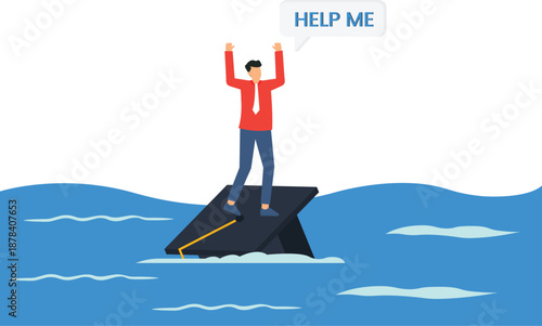 Graduate student financial struggle drowning debt education crisis career uncertainty asking help floating water academic burden overwhelmed person graduation cap