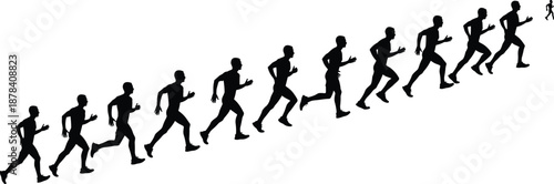 Black silhouettes of gardeners working, male students with backpacks using phones, a pregnant woman with a stroller, and athletes running for versatile design concepts,