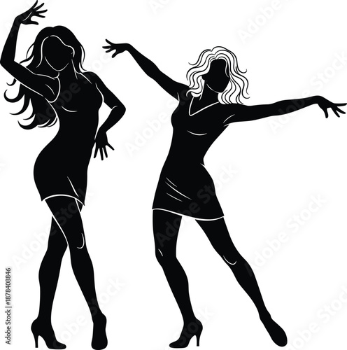 Black silhouettes of gardeners working, male students with backpacks using phones, a pregnant woman with a stroller, athletes running, and expressive dancers for versatile projects,