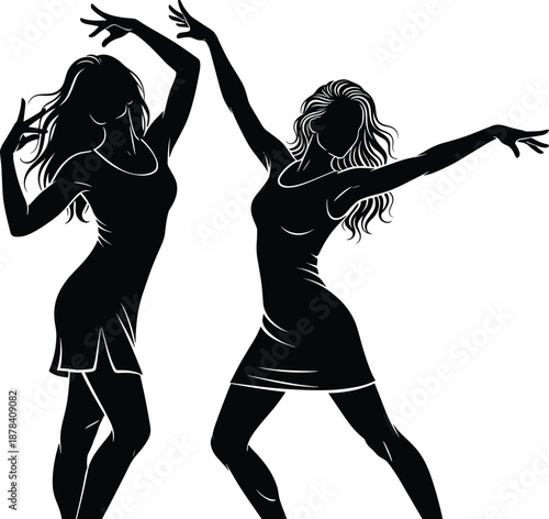 Black silhouettes of gardeners working, students with backpacks, a pregnant woman with a stroller, athletes running, and expressive dancers for versatile commercial design projects,