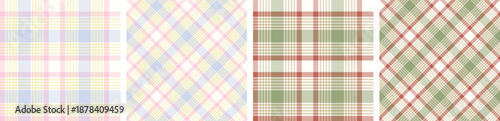Autumn seamless plaid pattern set. tartan checkered fabric fashion texture background.