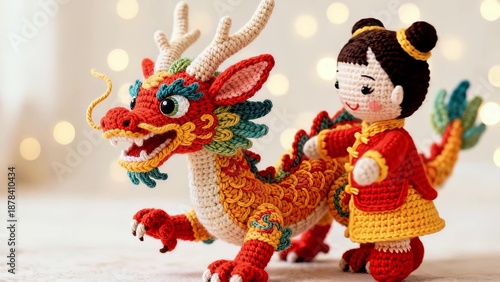 Bright Handmade Plush Dragon With Illumination, Artisanmade Crochet Dragon Toy Filled With Colorful Details, Decorative Crocheted Dragon Figure Illuminated With Vibrant Lights And Intricate Accents.