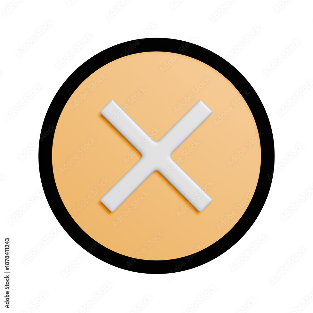 Obraz premium 黄色と黒の丸形の消去マークのアイコン。リッチな質感の3Dイラスト